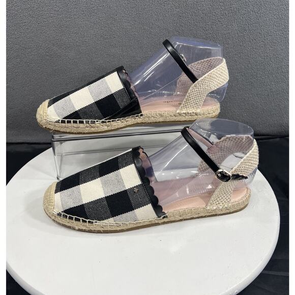 Kate Spade Bonnie Espadrilles Flats Ankle Strap Black White Check Women Size 9 - Picture 2 of 15